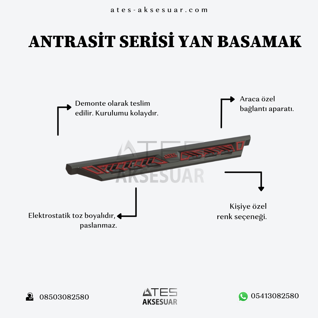 14-1.png Isuzu D-MAX 2012-2019 (195cm) Antrasit Yan Basamak Pickup - Görsel 1